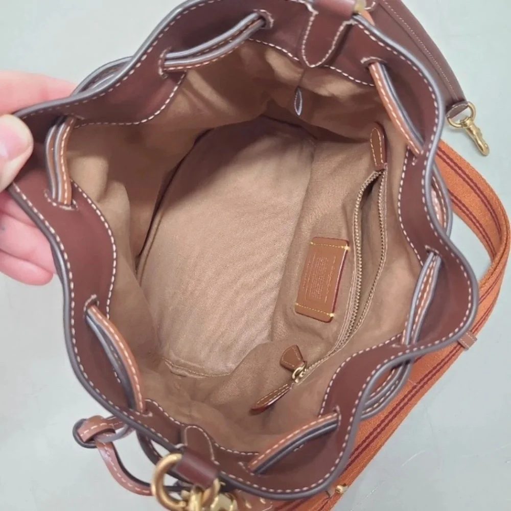 Coach Brown Canvas & Leather Field Bucket Bag with COACH badge, Medium - Picture 14 of 16